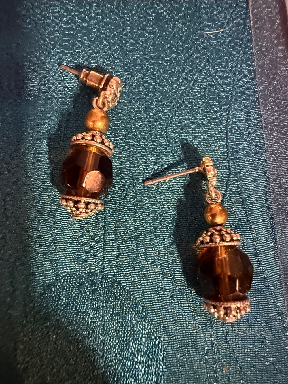 Gold and Brown Bead Drop Earrings